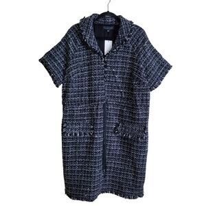 Eloquii Dress 18 Plus Size Black White Tweed Short Sleeve Zip Up Knee Length